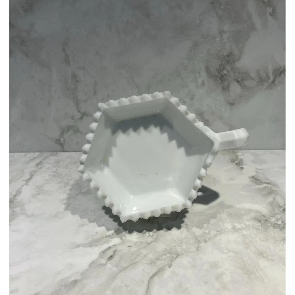 Westmoreland English Hobnail Milk Glass 1-Handle Candy Trinket Bowl Dish Hex Vtg